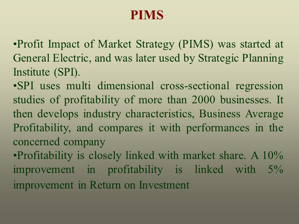 Profit impact of marketing strategy (PIMS) Marketing Management